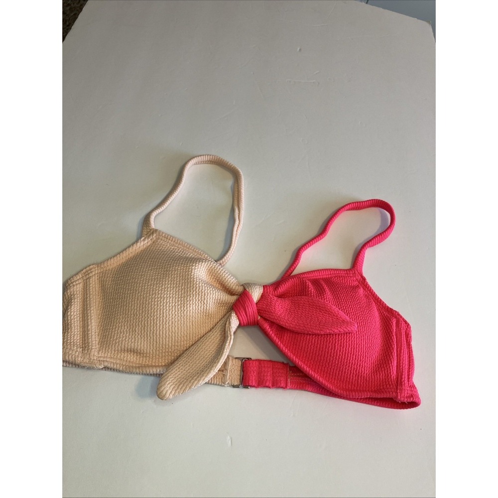 Xhilaration Bikini Top Womens Small Pink Nude Excellent Colorblock Tie Front